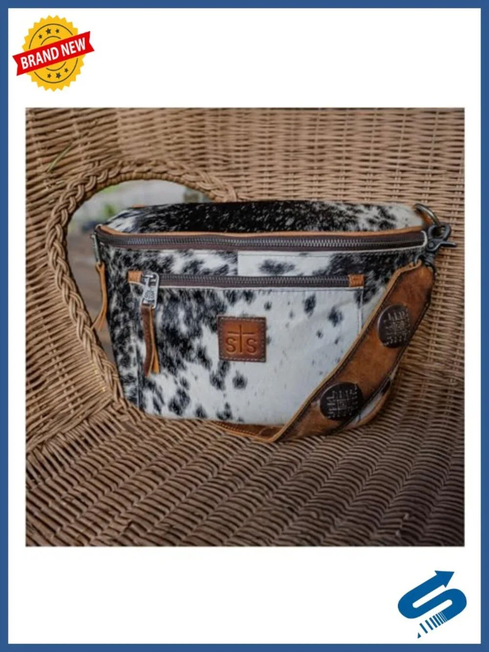 Cowhide and Leather Sling Bag with Adjustable Strap